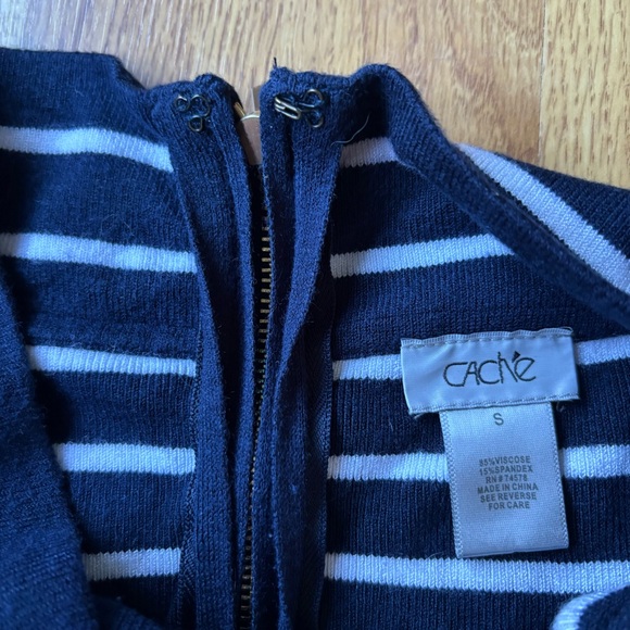 Cache striped navy blue white nautical midi pencil skirt gold zippers size S - Picture 5 of 10